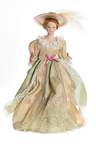 Dollhouse Miniature Victorian Lady In Beige Gown